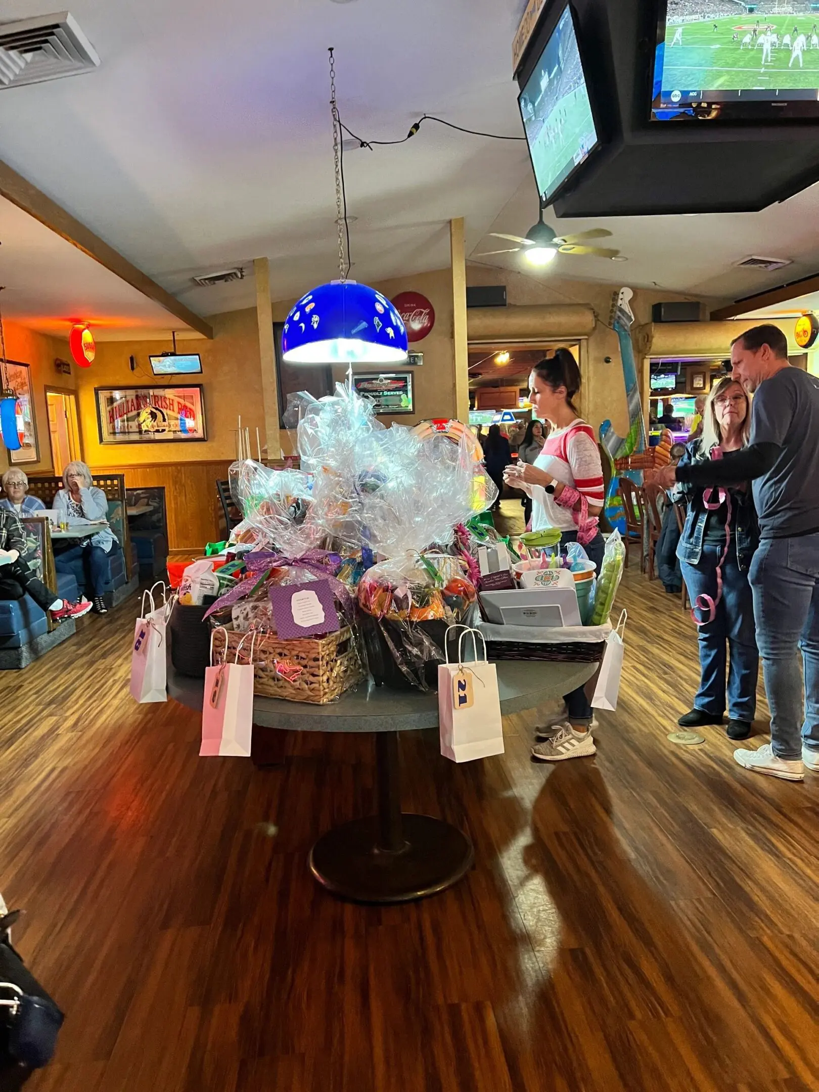 Gift baskets on a table in bar