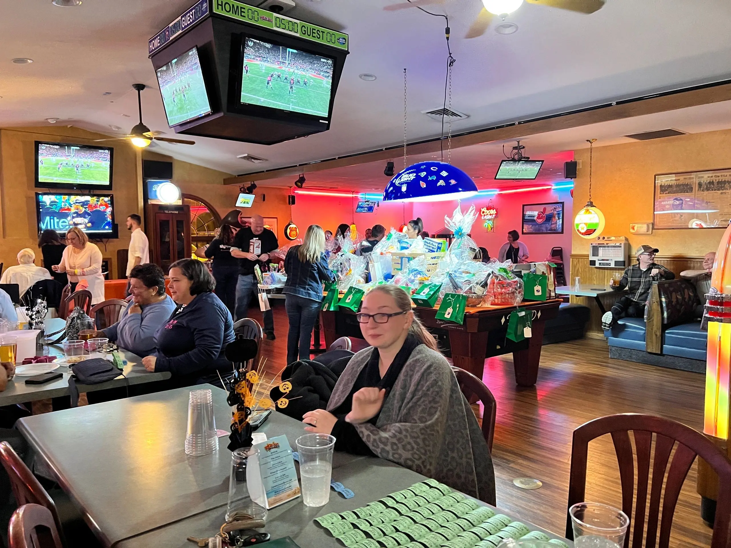 People dining in a lively restaurant