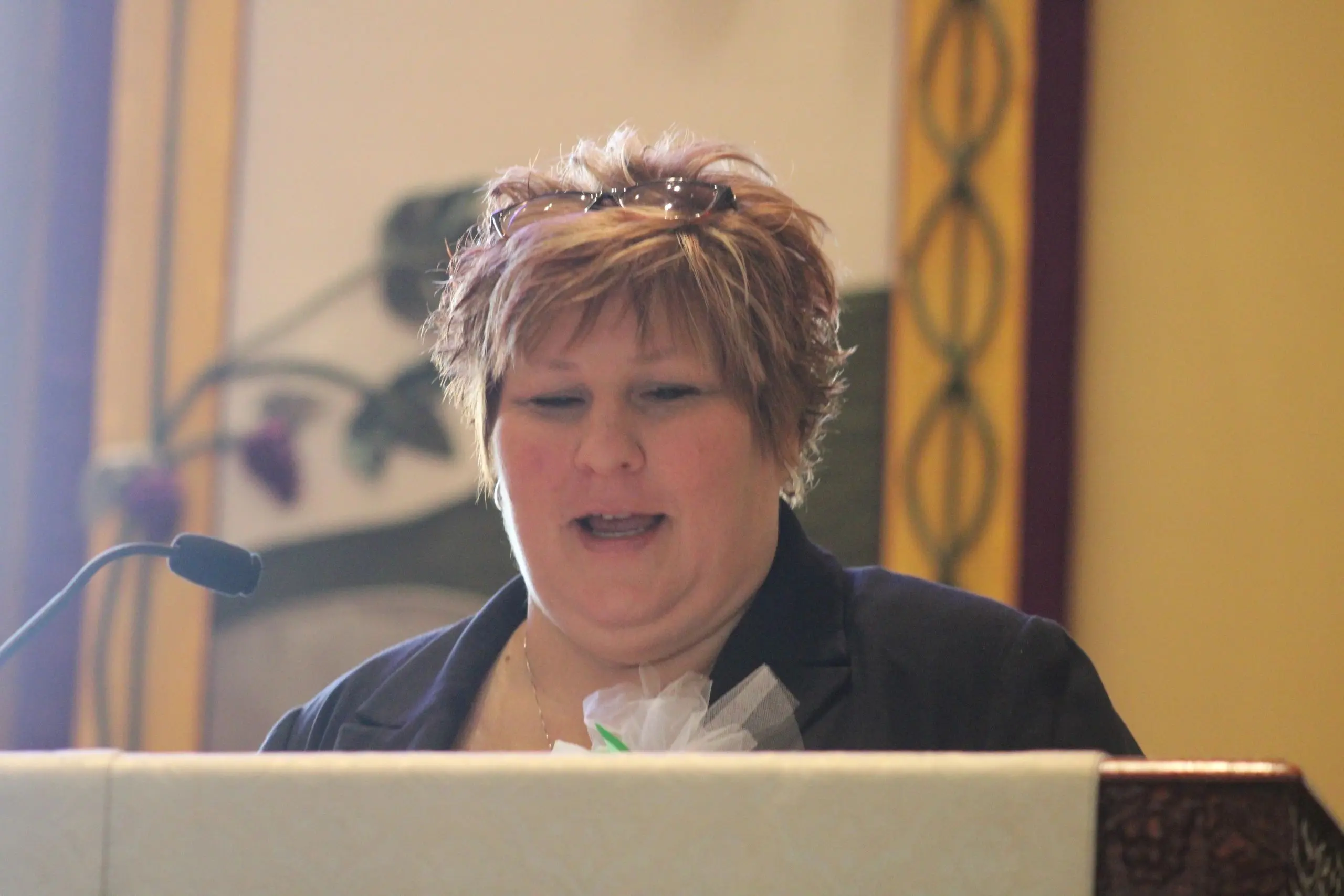Person delivering a speech indoors