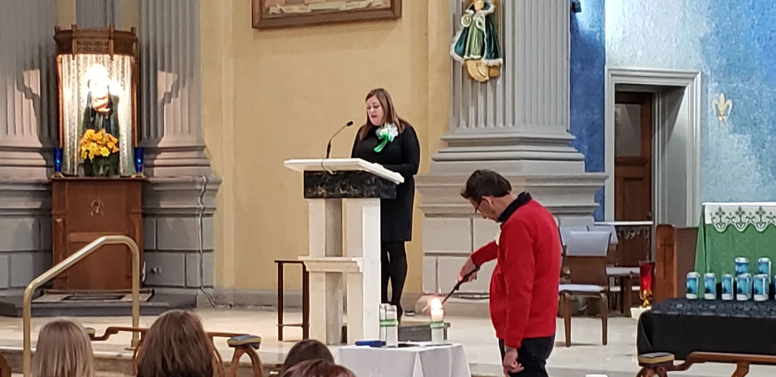Church interior with people and altar