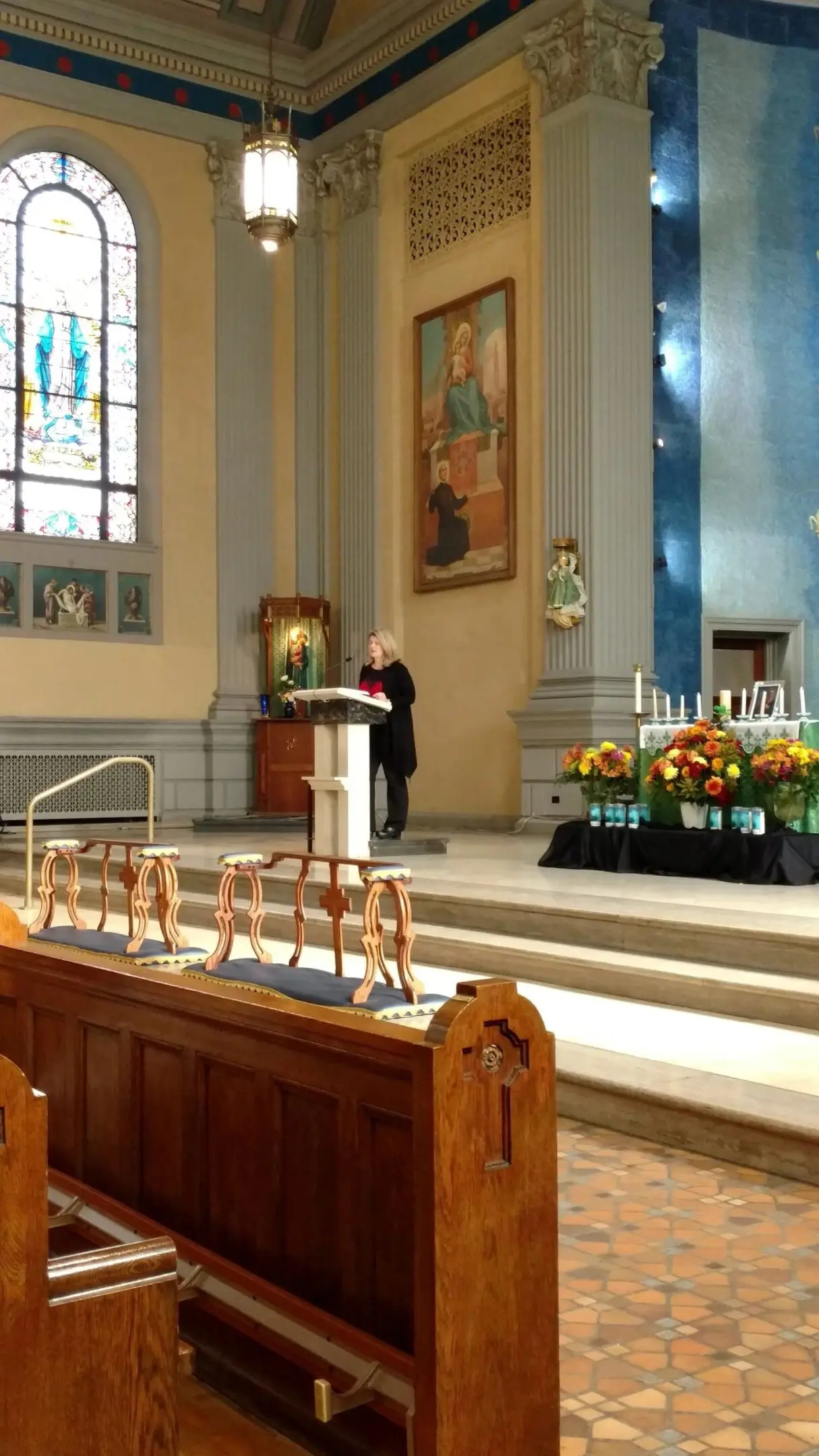 Floral arrangement in a church setting