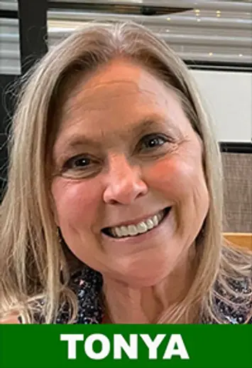 Smiling woman with long hair